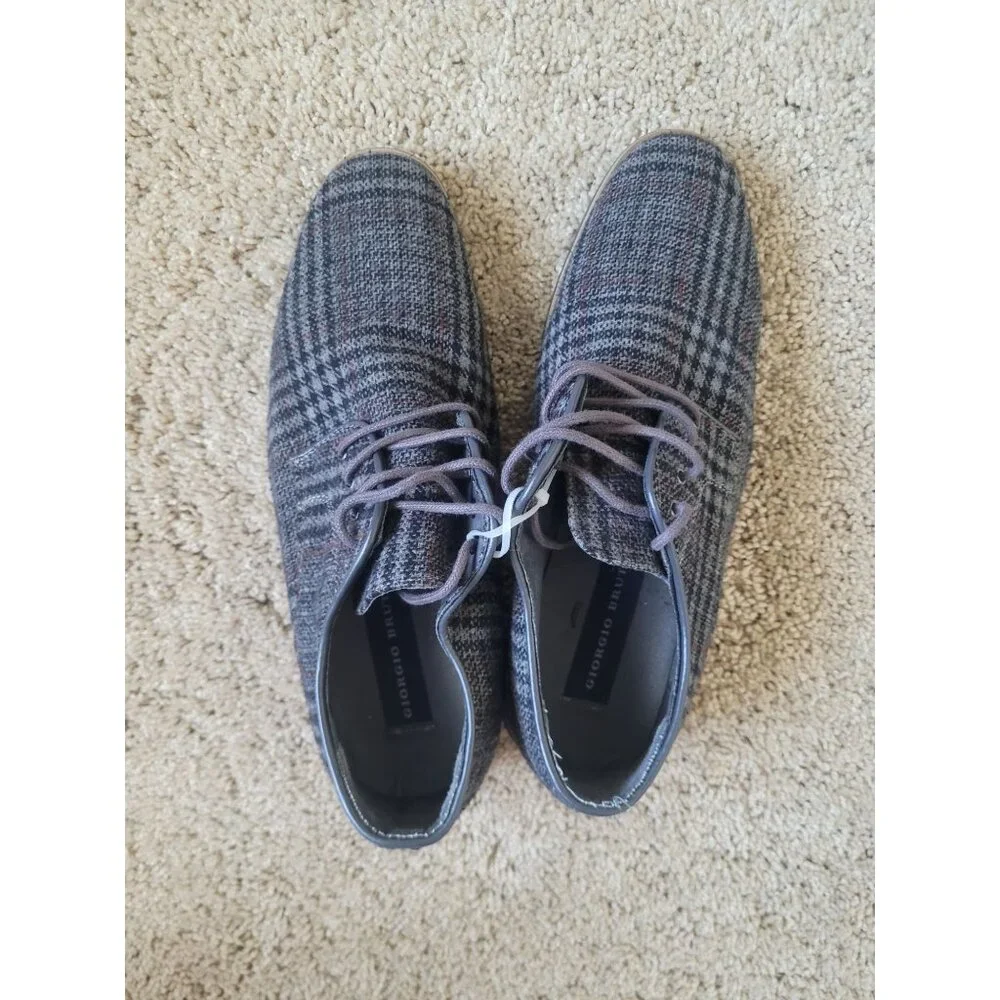Giorgio Brutini Men's Dark Gray Plaid Oxford Shoes‎ Size 8.5 Business Career